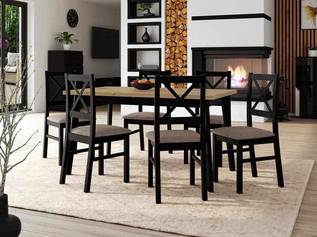 Stôl so 6 stoličkami - AL43, Morenie: dub artisan L, Poťahové látky: Zetta 300, Farby nožičiek: čierna