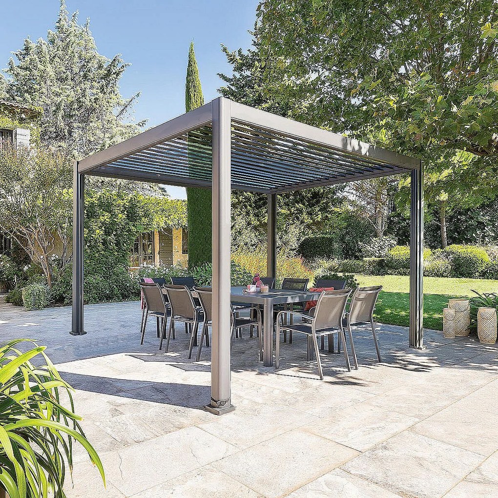 DEOKORK Záhradný hliníkový altánok elektrický MEGAN 4x3 m (grafit)