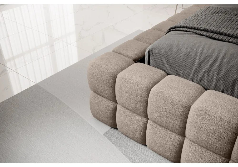 Svetlohnedá čalúnená dvojlôžková posteľ s úložným priestorom s roštom 180x200 cm Dizzle – ELTAP