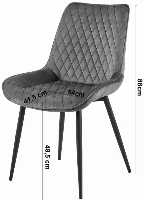 Set troch jedálenských stoličiek VERDO zamatové tmavosivé / čierne nohy (3 ks)