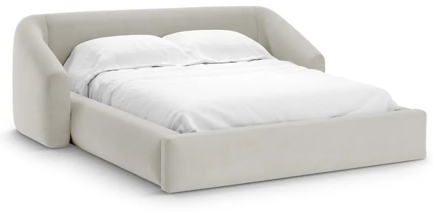 Béžová čalúnená dvojlôžková posteľ s úložným priestorom s roštom 160x200 cm Campi – Cosmopolitan Design