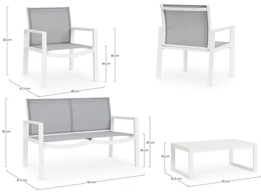 Biela hliníková záhradná lounge súprava pre 4 Kallen – Bizzotto
