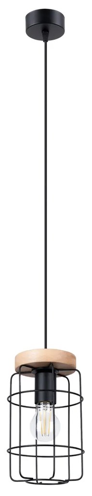Závesné svietidlo Gotto, 1x drevené/čierne drôtené tienidlo