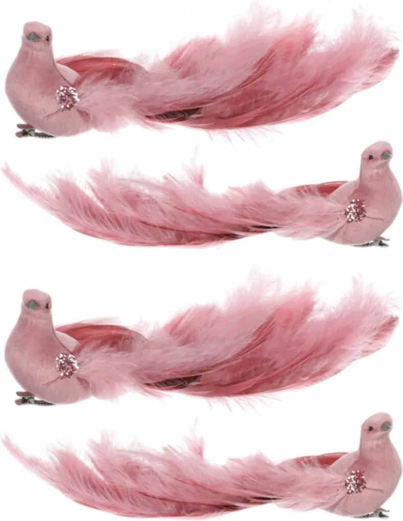 Ružový páv s klipom, 25 x 8 x 6 cm, súprava 4 ks