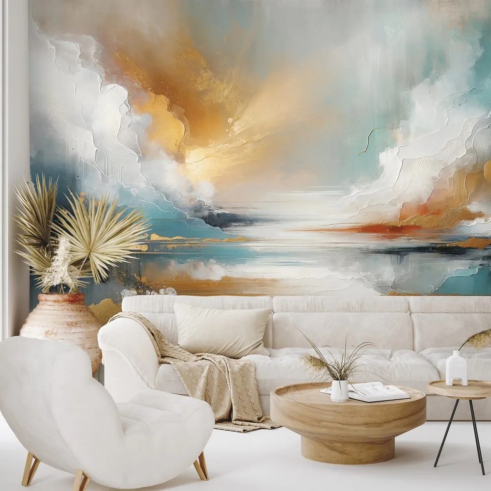 Tapeta abstraktné zlaté a modré tóny