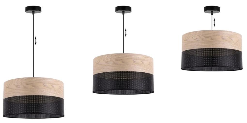 Light Home Závesné svietidlo Wood, 1x béžová dubová dýha/čierne PVCové tienidlo, (fi 40cm)