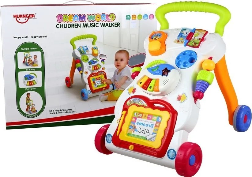 LEAN Toys Odrážadlo, chodítko, telefón, klavír, kúzelná tabuľka 3 v 1