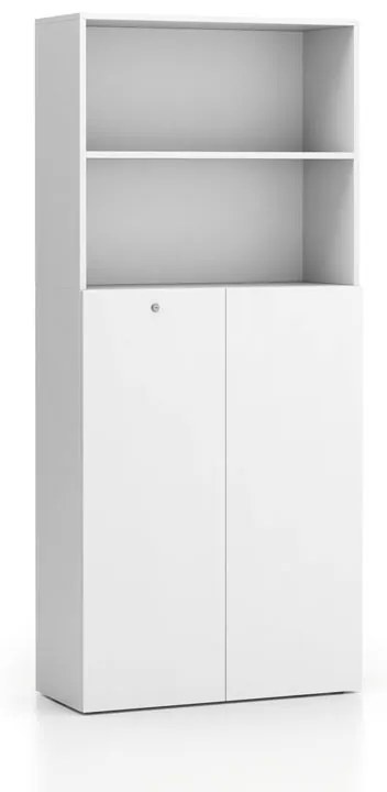 Kancelárska policová skriňa 2-dverová SEGMENT, uzamykateľná, 4 police, 840 x 370 x 1880 mm, biela
