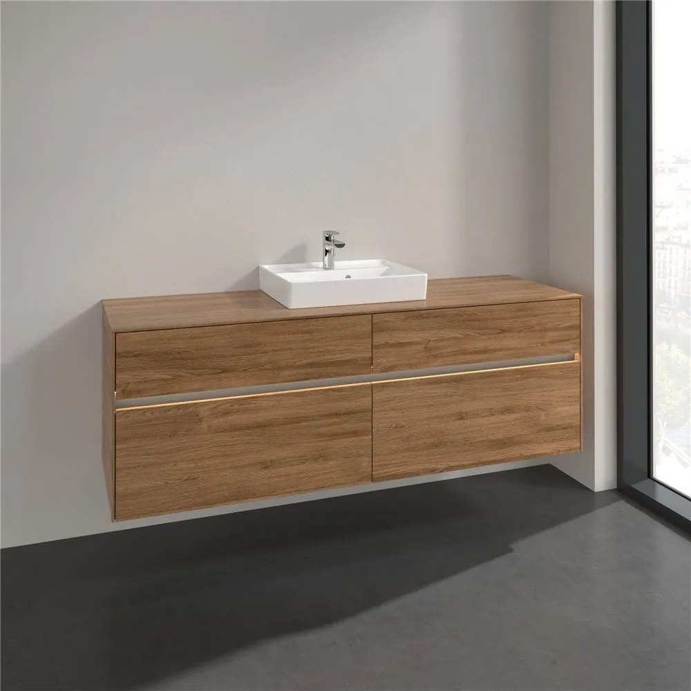 VILLEROY &amp; BOCH Collaro závesná skrinka pod umývadlo na dosku (umývadlo v strede), 4 zásuvky, s LED osvetlením, 1600 x 500 x 548 mm, Oak Kansas, C077B0RH