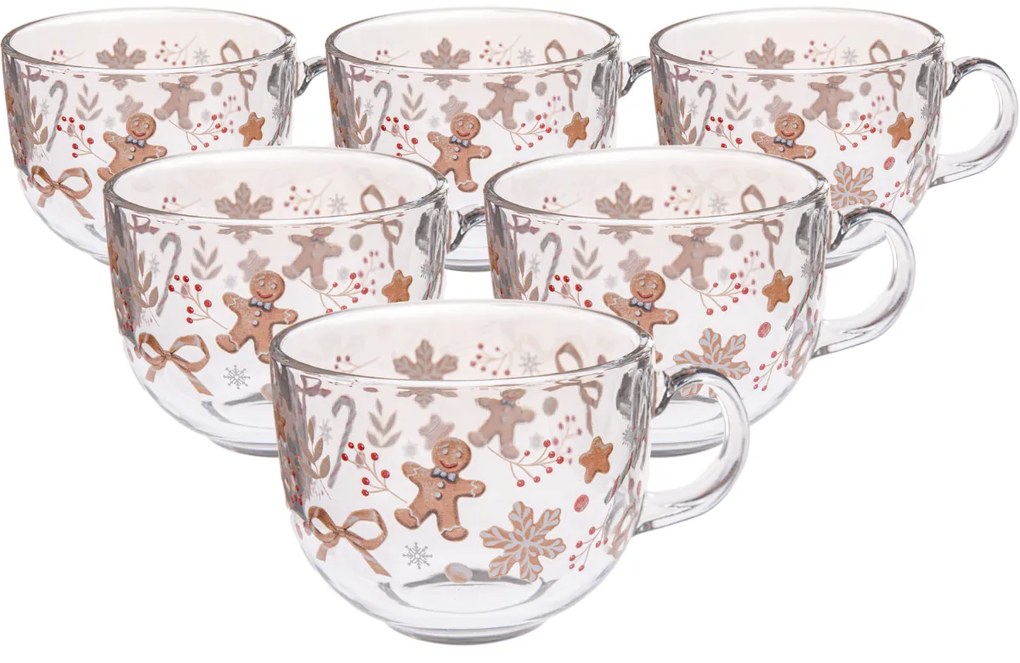 Súprava 6 sklenených hrnčekov Perníček 500 ml