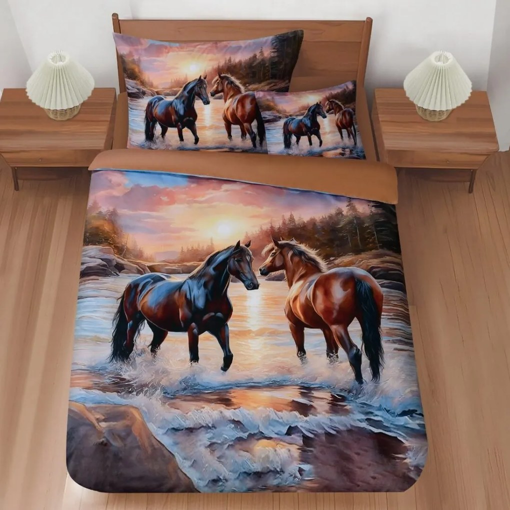 3 dielne 3D obliečky Polycotton Horse dream 200x140cm+90x70cm TiaHome