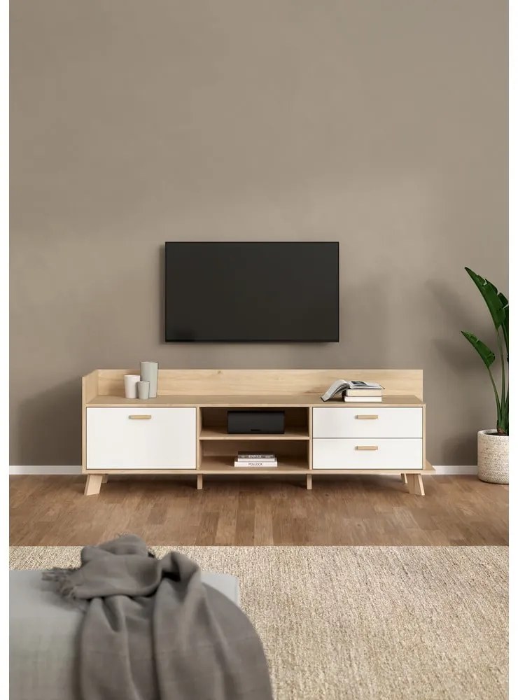 Biely/v prírodnej farbe TV stolík v dekore duba 182x62x51 cm Ikast – Tvilum