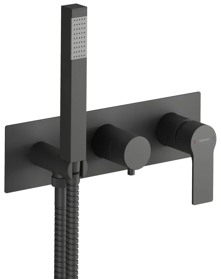 Matne čierna podomietková sprchová batéria (3 výstupy) Pax – Sapho
