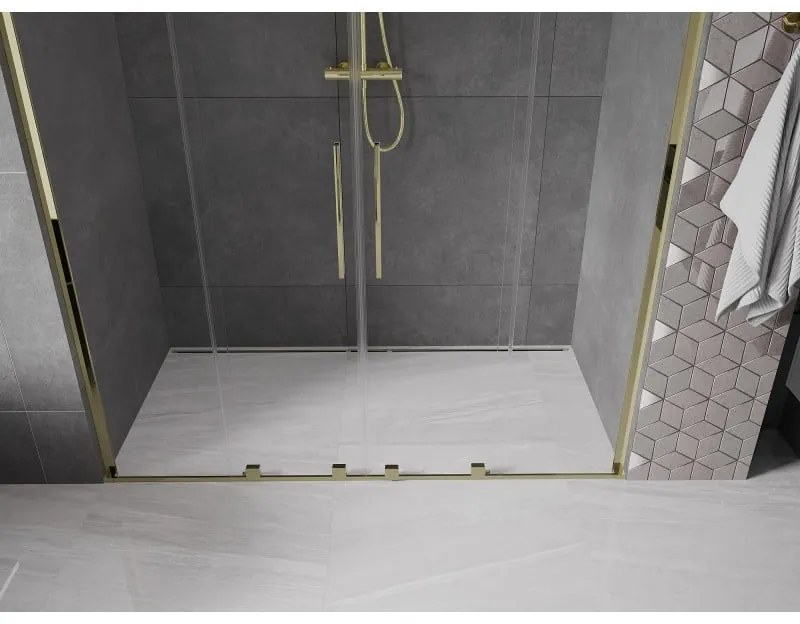 Mexen Velar L Duo, posuvné sprchové dvere do otvoru 200 cm, 8mm číre sklo, zlatá lesklá, 871-200-003-02-50