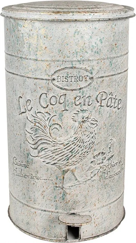 Šedý kovový odpadkový koš s pedálem Le Coq en Pate - 26*30*45 cm