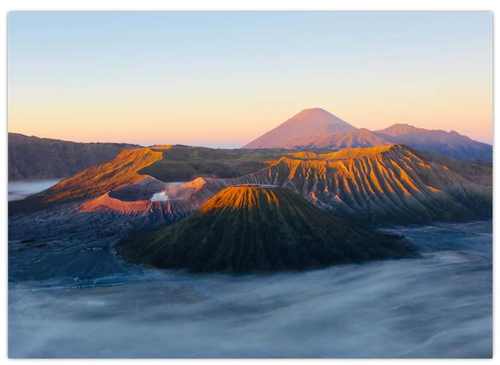 Sklenený obraz hory Bromo v Indonézii (70x50 cm)