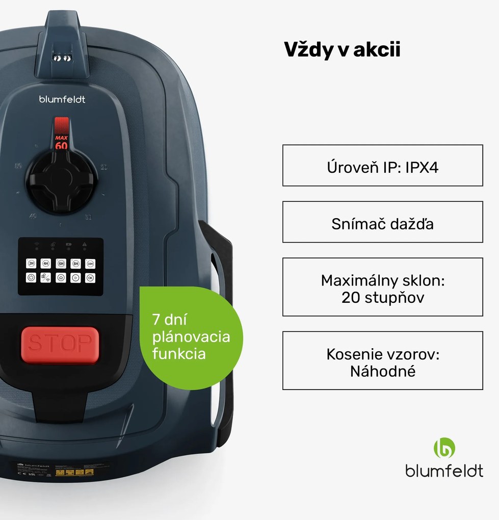 Blumfeldt GrassConnect robotická kosačka, Starostlivosť o trávnik do 1 000 m², Ovládanie pomocou aplikácie