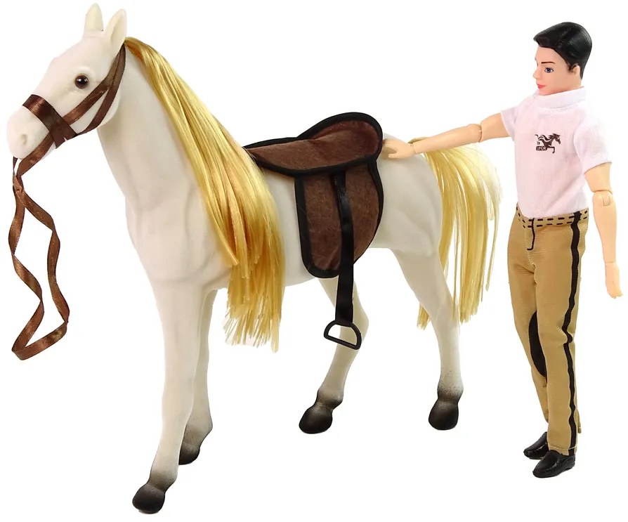 Lean Toys Bábika s bielym koňom a doplnkami