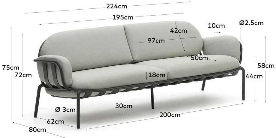 Svetlosivá záhradná pohovka Joncols – Kave Home