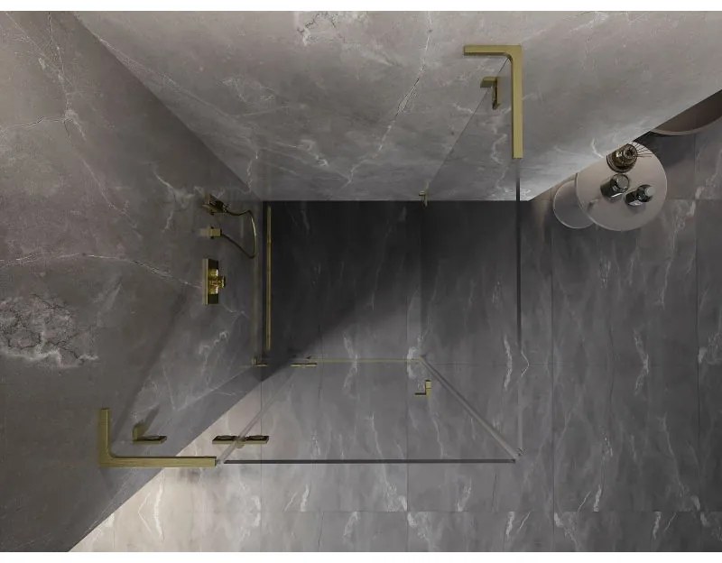 Mexen Lunar, L sklápací sprchový kút ľavý 100 x 100 cm, 8mm číre sklo, zlatý kartáčovaný - 834L-100-100-55-00-L