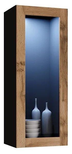 Vitrína 90 sklo Zigo, Osvetlenie: osvetlenie LED biele, Farby: šedý / šedý lesk