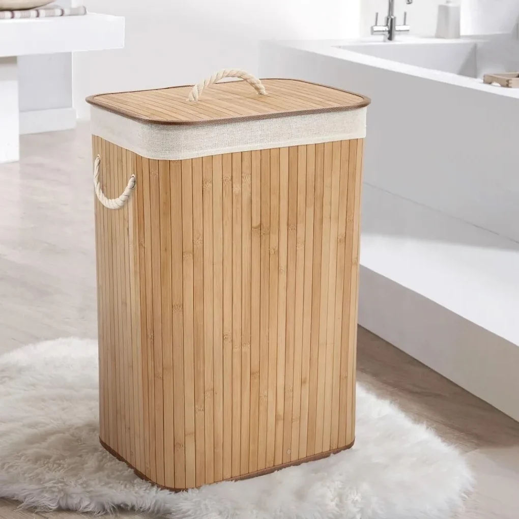 Compactor Kôš na špinavú bielizeň Bamboo hranatý, prírodná