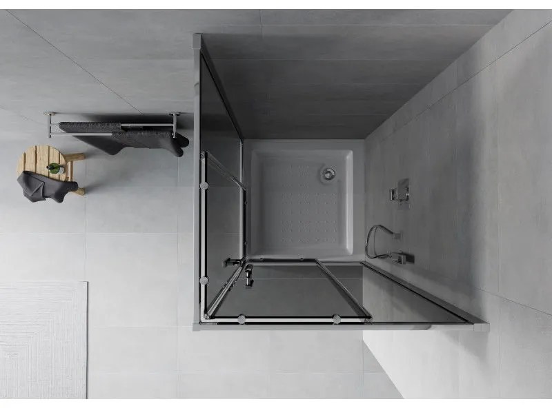 Mexen Rio, štvorcový sprchovací kút s posuvnými dverami 80 x 80 cm, 6mm šedé sklo, chrómový profil + biela vysoká vanička, 860-080-080-01-40-4510