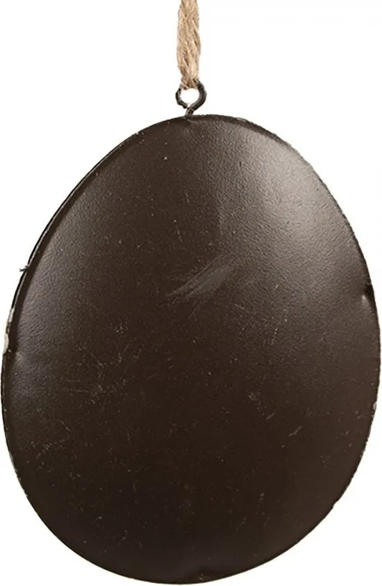 Šedé antik plechové závesné vajíčko s kvetmi - 10*2*8 cm