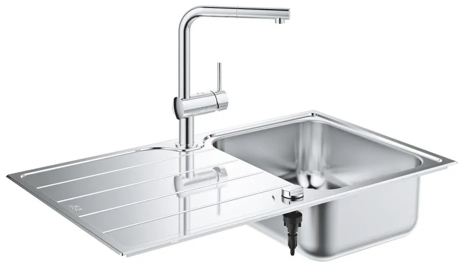 GROHE 31573SD1 -Sada kuchynského drezu K500 s odkvapkávacou plochou a batériou A 86×50 cm nerezová oceľ