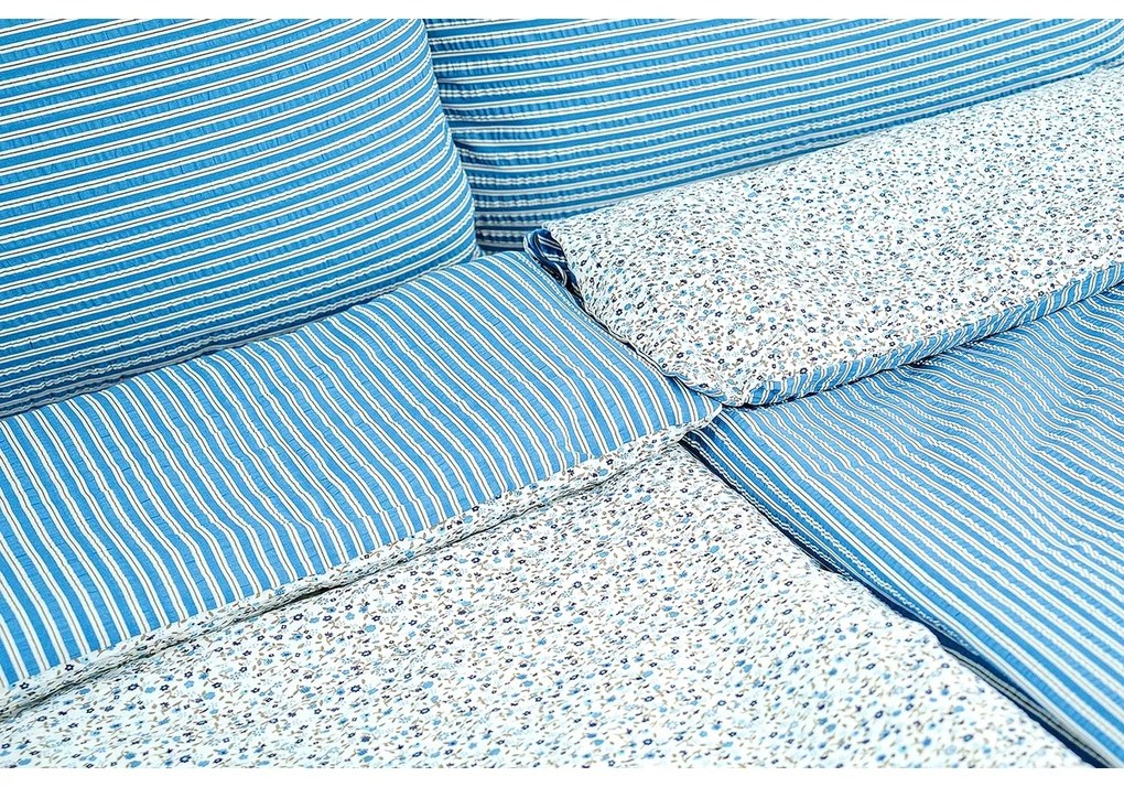 Stanex Krepové obliečky Kvietok-pruh modrá, 140 x 220 cm, 70 x 90 cm
