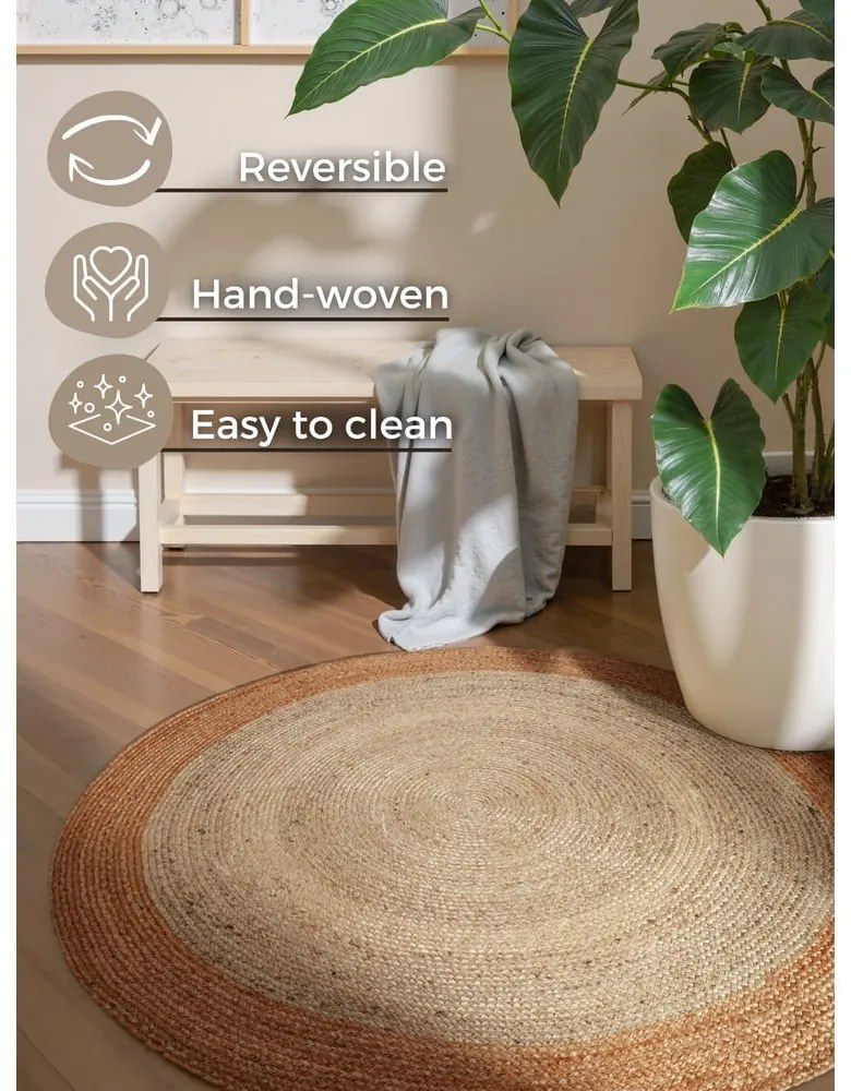Obojstranný/ručne tkaný jutový okrúhly koberec slonovinový ø 240 cm Jutta Ivory – Hanse Home