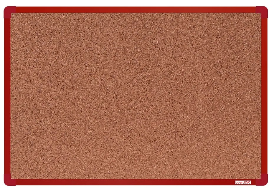 Korková nástenka boardOK v hliníkovom ráme, 600 x 900 mm, červený rám