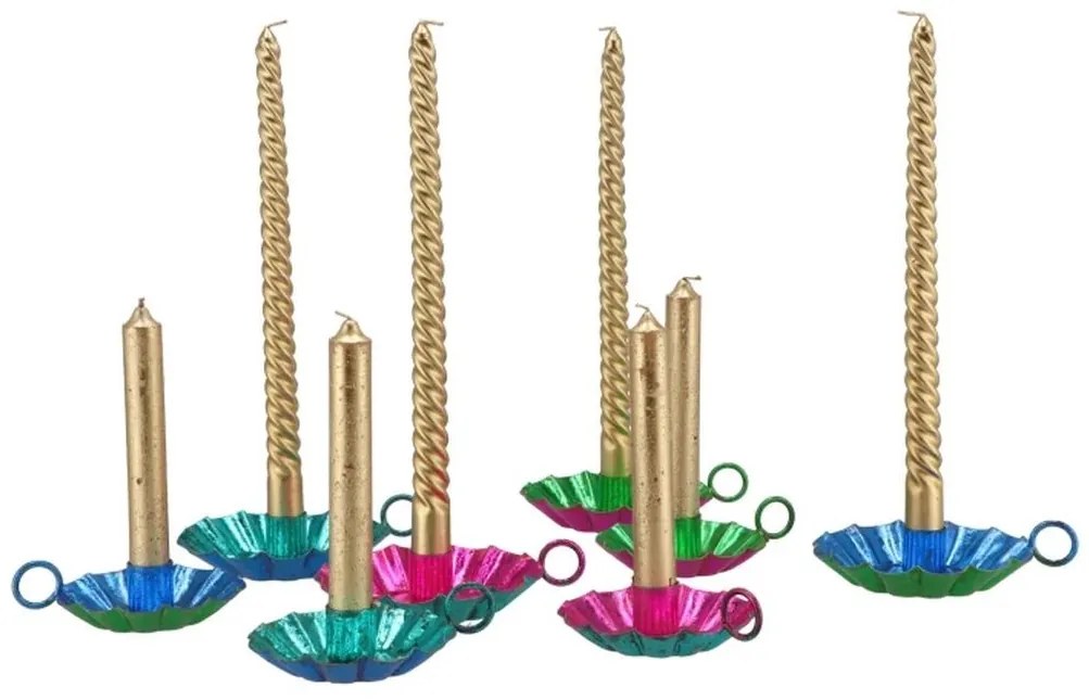 Set 4ks zlatá metalická úzka krútená sviečka Twist gold - Ø 2*30cm