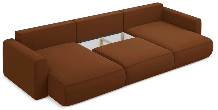 Terakotová zamatová rozkladacia/s úložným priestorom rohová pohovka (do tvaru "U") Kapua – Makamii