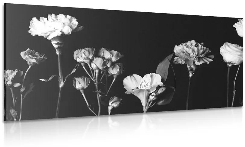 Obraz elegantné čiernobiele kvety Varianta: 100x50
