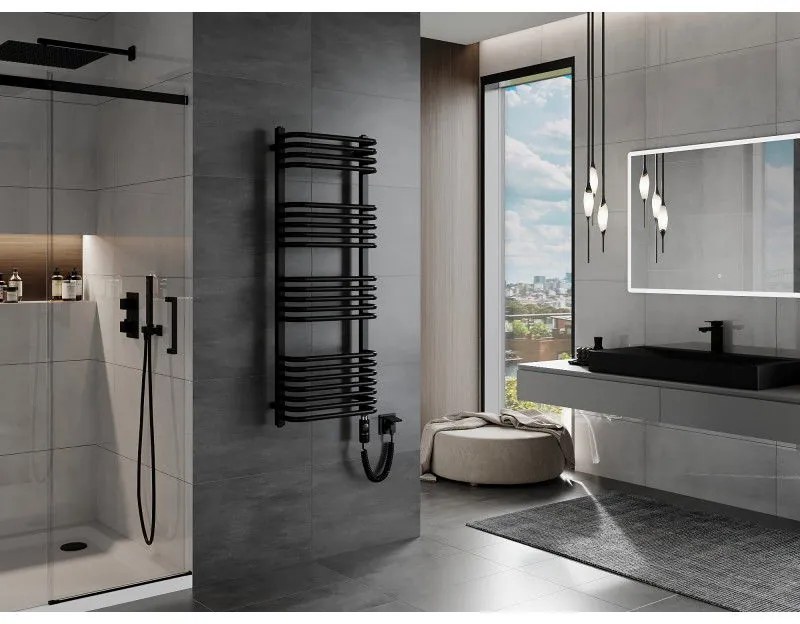 Mexen Apollo, elektrické vykurovacie teleso 1210x450 mm + vykurovacia tyč 600 W, čierna, W117-1210-450-2600-70