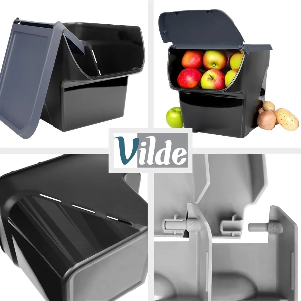 VILDE Úložný box na zemiaky a cibuľu s vetraním, VEGBOX sivý (14l - 5-8kg zemiakov)