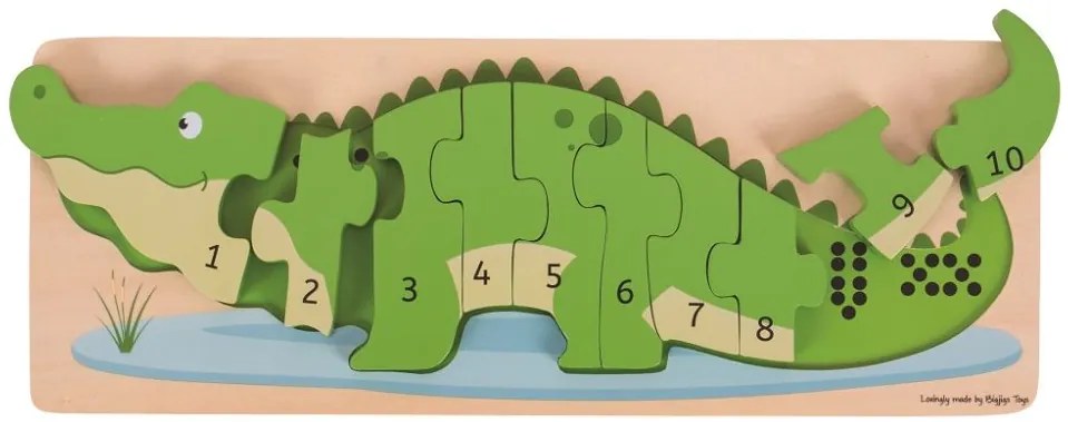 Bigjigs Toys Vkladacie puzzle krokodíl s číslami