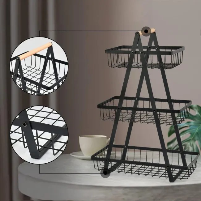 Košík na ovocie PULOS 3 úrovne čierny