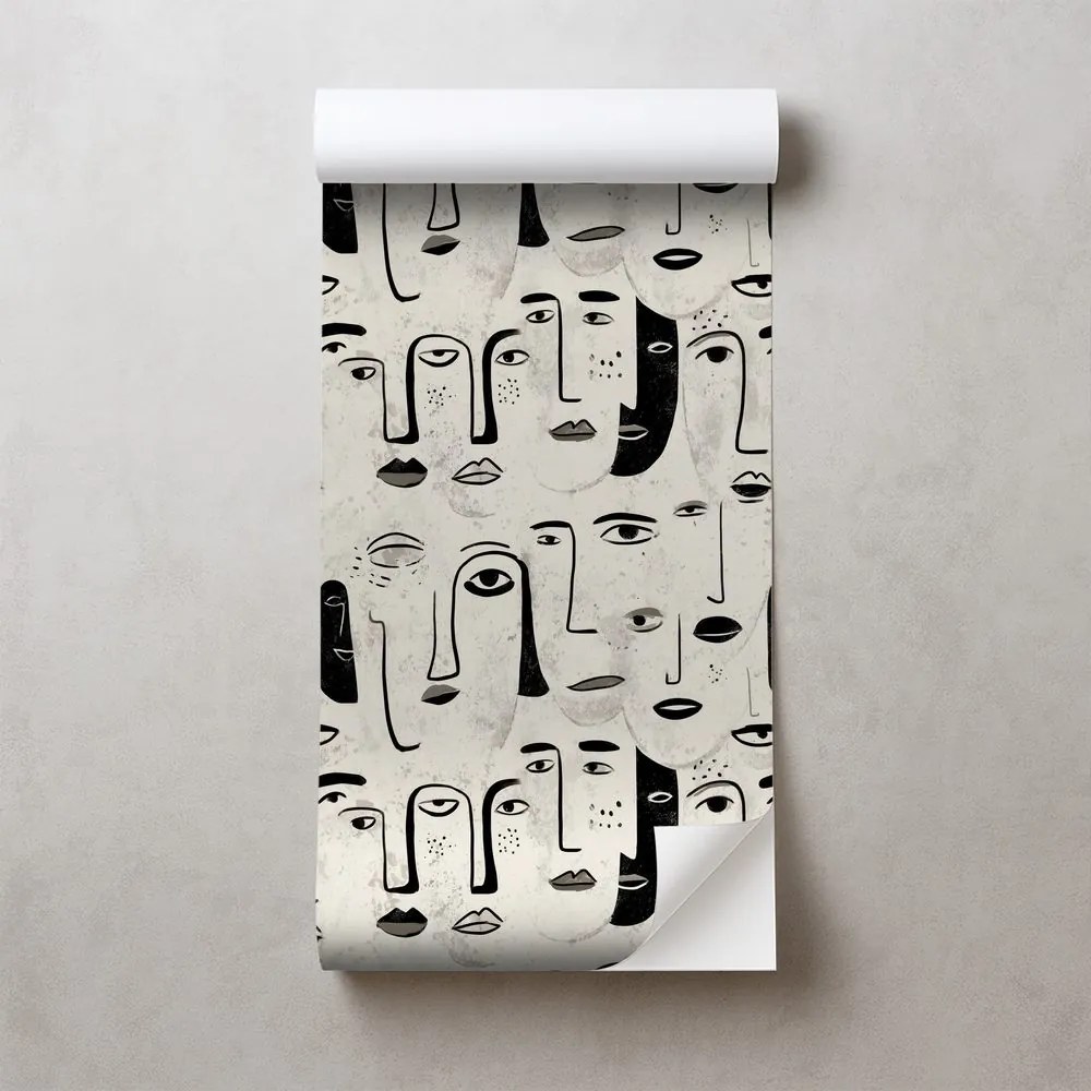 Samolepiaca tapeta abstraktné čiernobiele tváre