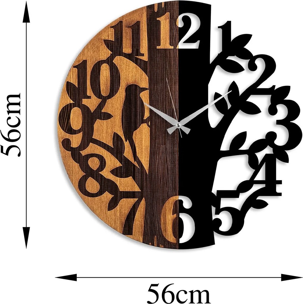Dekoratívne nástenné hodiny WALLIE TREE 56 cm čierne/orech