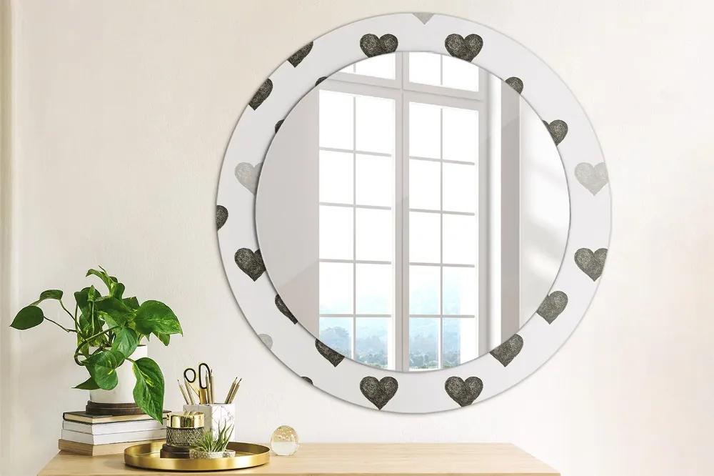 Okrúhle zrkadlo s potlačou Abstraktné srdcia fi 70 cm