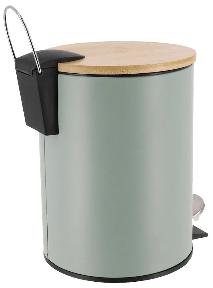 TENDANCE Odpadkový kôš Timeless, zelená/s drevenými prvkami, 2,5 l