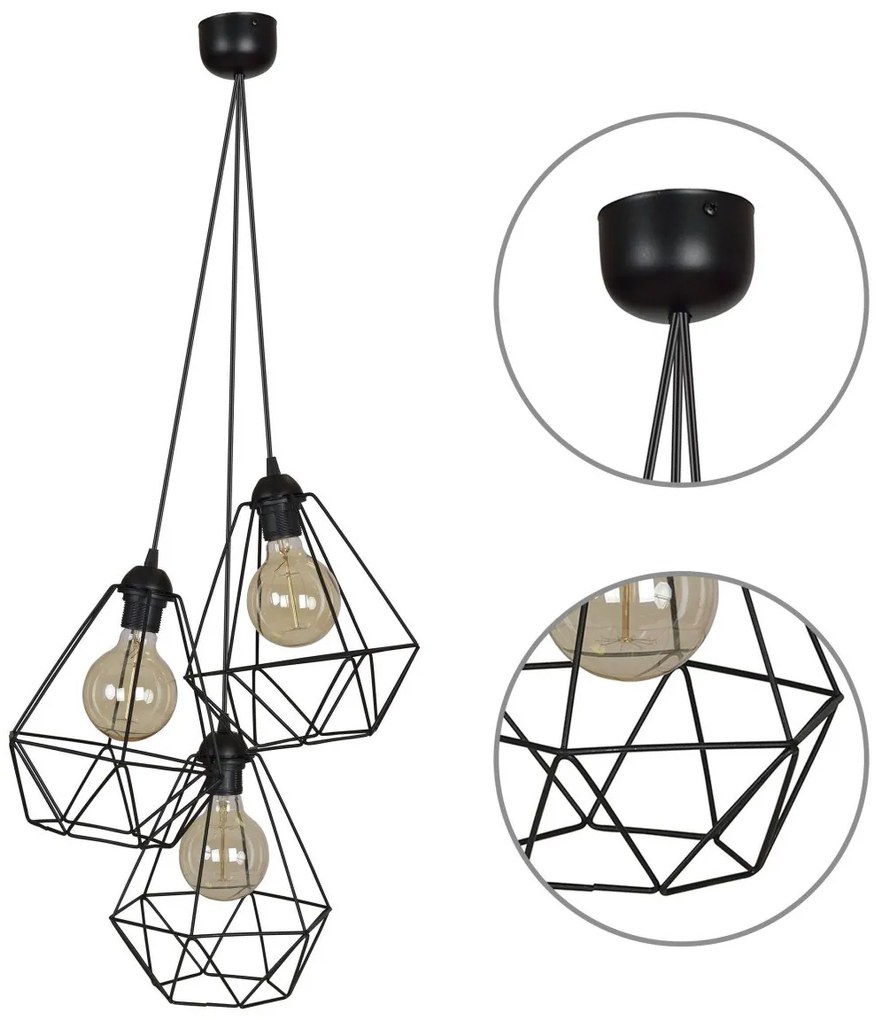 Závesné svietidlo Fusion, 3x drôtené tienidlo (výber z 2 farieb), l