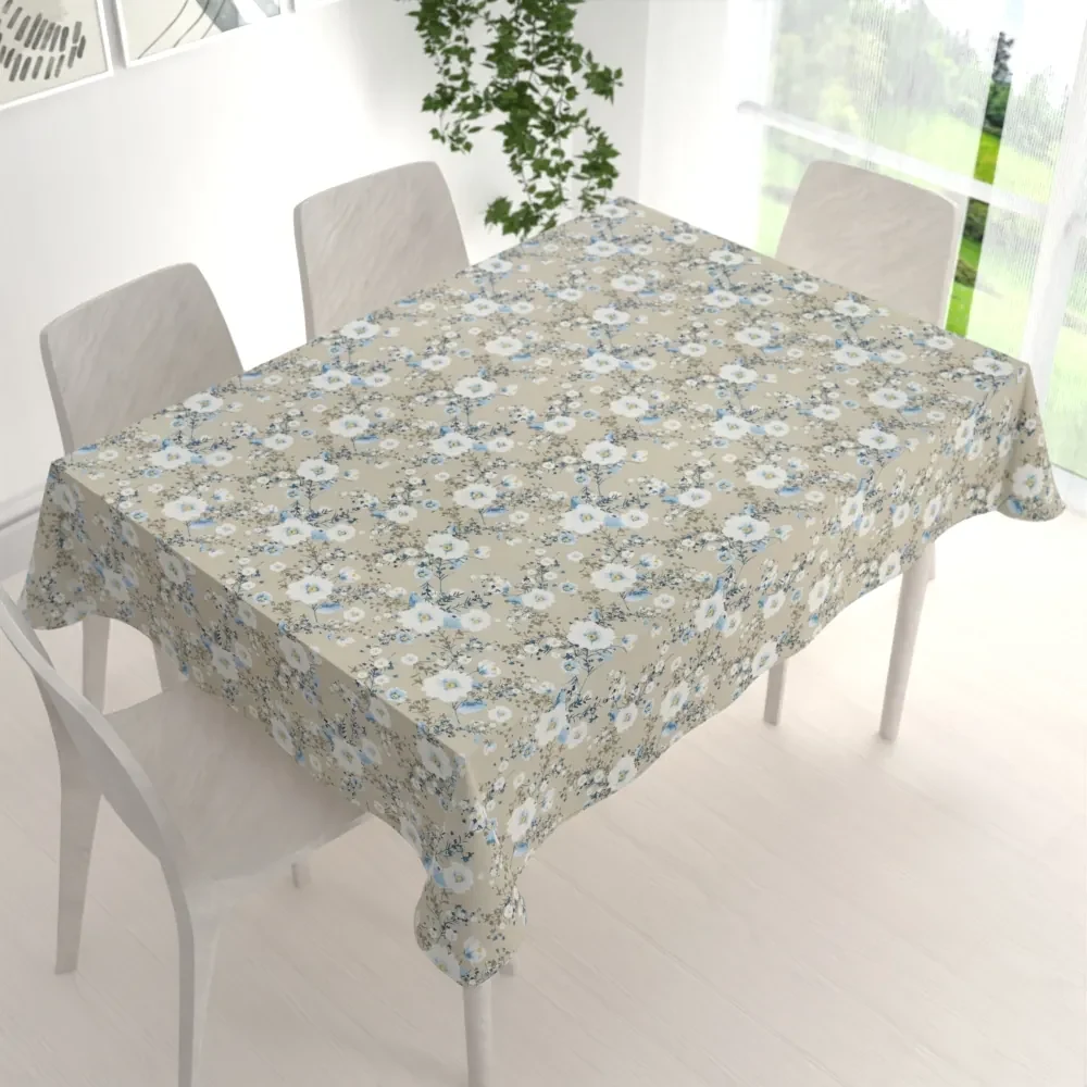 Biante Bavlnený obdĺžnikový obrus Sandra SA-552 Modré popínavé kvety na béžovom 60x100 cm