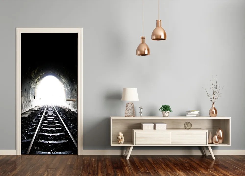 Fototapeta samolepiace dvere koľaje tunel 95x205 cm