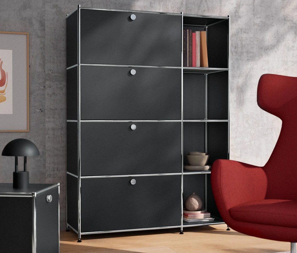 Kovová skrinka »CN3« so 4 výklopnými priečinkami, čierna