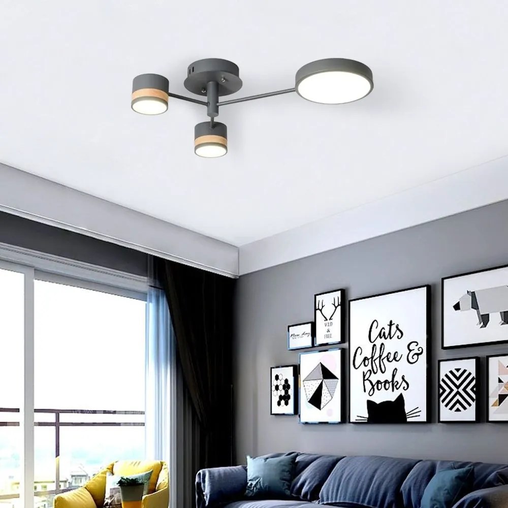 Toolight - LED stropná lampa 3-ramenná APP210-3CPR + diaľkové ovládanie, šedá-hnedá, OSW-08472
