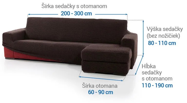 Super strečové poťahy NIAGARA čokoládová sedačka s otomanom vpravo (š. 200 - 300 cm)