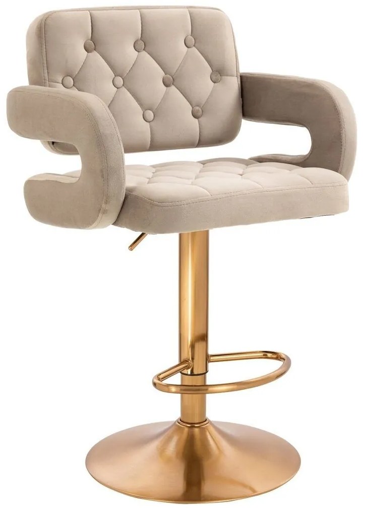 LuxuryForm DESIGN Barová stolička ADRIA VELUR na zlatom tanieri - latte